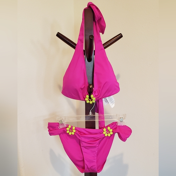 Trina Turk fuscia jewel-trim separates bikini, size 10/12 - Picture 2 of 12